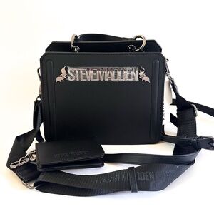 NWT Steve Madden Black Halloween Crossbody with Silver Bats Details